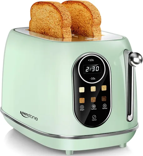 Miniatura 11 de Keenstone Tostadora Inteligente con Pantalla Táctil de 2 Rebanadas, Tostadora Retro de Acero Inoxidable de Ranura Ancha con 6 Niveles de Dorado