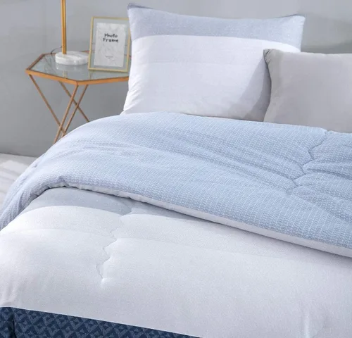 Miniatura 4 de Sleepbella - Edredón tamaño individual, algodón de 600 hilos, patchwork a rayas en blanco y azul marino, diseño reversible en azul, con relleno