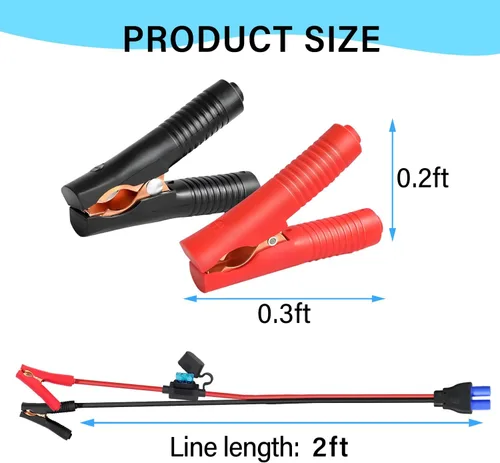Miniatura 7 de Cable de Arranque EC5 de 10AWG con Abrazaderas de Batería, Clips de Cocodrilo de 12V a Conector EC5 Cable de Extensión de Carga para Arrancador