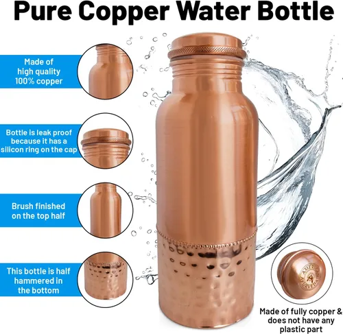 Miniatura 2 de A American Ayurveda - Botella de agua de cobre 100% puro, 20 onzas, sin articulaciones, a prueba de fugas, vaso, frasco, yoga, beneficios