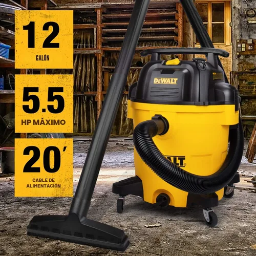 Miniatura 3 de DEWALT Aspiradora húmeda/seca de poliéster de 12 galones, aspiradora de taller de 5.5 HP, aspiradora húmeda para taller, sitio de trabajo, área