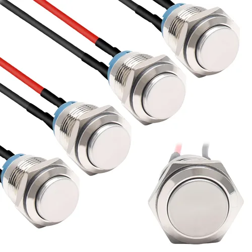 Miniatura 8 de STARELO 5 piezas 12 mm Interruptor de botón de cierre con carcasa negra y pre-cableado, interruptor de botón de presión impermeable IP65, aleación