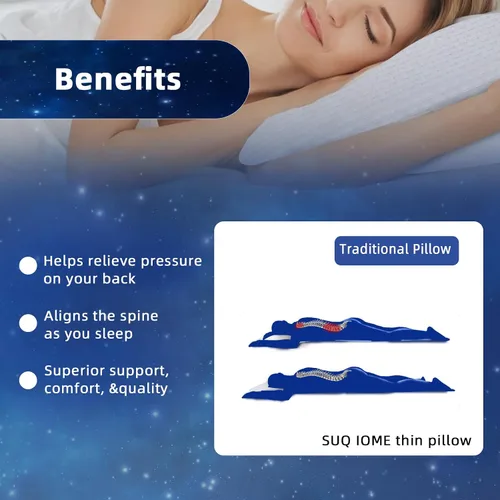 Miniatura 3 de SUQ I OME Slim Sleeper - Almohadas planas ultra finas para dormir, almohada de espuma viscoelástica con infusión de gel refrescante de 2.2 pulgadas