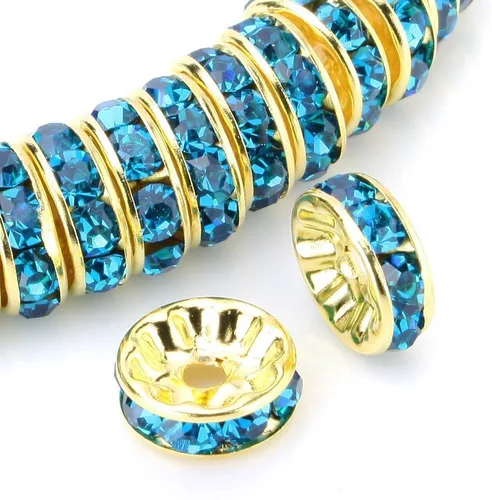 Miniatura 27 de RUBYCA 100 unidades de cuentas espaciadoras redondas estilo Rondelle en tono dorado de 10 mm, cristal checo AB blanco