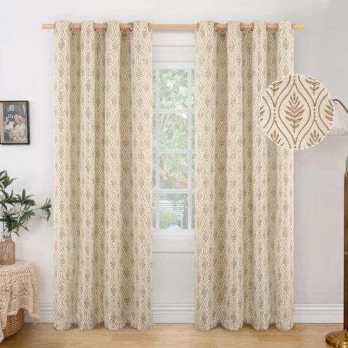 Miniatura 24 de BGment - Cortinas de jacquard de hojas en color amarillo mostaza, 72 pulgadas de largo para sala de estar, patrón botánico de estilo campestre