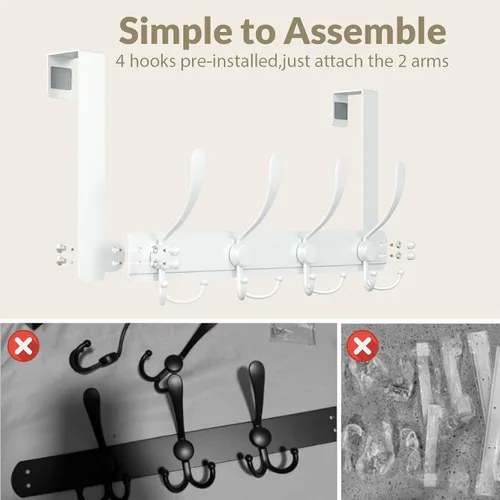 Miniatura 5 de Ganchos Resistentes para Puerta a Prueba de Óxido - Toallero de 25 lb para Puerta, Gancho de Toalla para Puerta, Colgador de Puerta para Baño