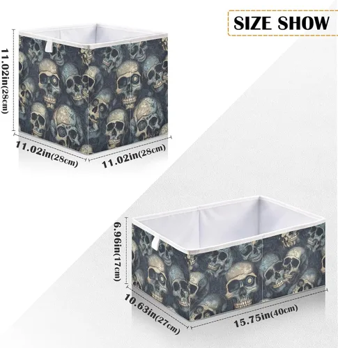 Miniatura 3 de Vnurnrn Cubo de almacenamiento plegable de tela con estampado de calaveras góticas, cubos de almacenamiento con tablero de soporte, canasta plegable