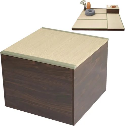 Miniatura 13 de EMOOR Cofre de almacenamiento de tatami de 23.6 pulgadas, caja de almacenamiento de 24 x 24 x 3.5 pulgadas (roble), banco de zapatos zen