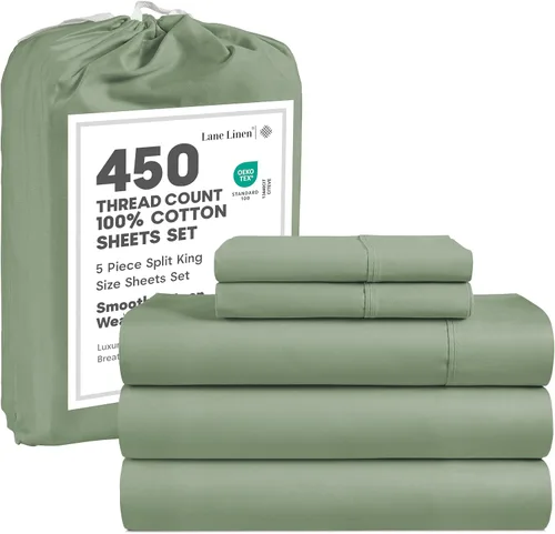 Miniatura 64 de LANE LINEN - Sábanas tamaño Split King para cama ajustable, 450 hilos, 100% algodón, 2 sábanas bajeras individuales XL, con bolsillo profundo, 05