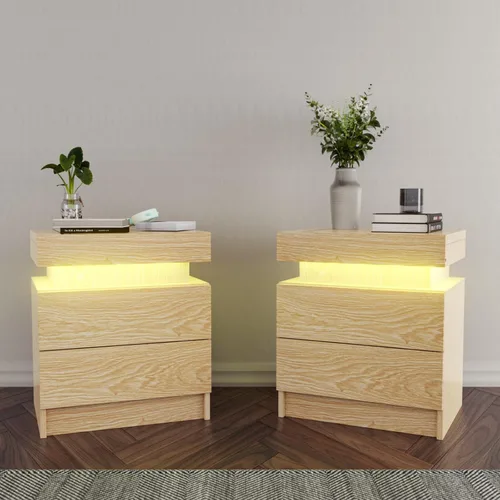 Miniatura 12 de HOMMPA Mesita de noche LED, mesita de noche blanca con luces LED, moderna mesita de noche con 2 cajones de alto brillo, mesita de noche inteligente