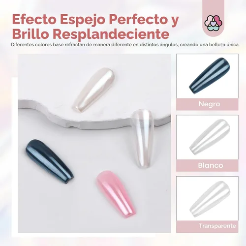 Miniatura 3 de SAVILAND Polvo de uñas cromado con perla blanca: 1 g de polvo de cromo con efecto espejo metálico, unicornio, iridiscente, nacarado, aurora