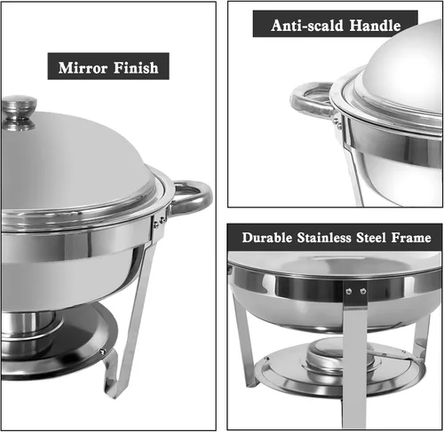 Miniatura 3 de Plato para bufé, servidores redondos de 6 cuartos de galón y calentadores de alimentos, servidores de rozaduras de acero inoxidable para fiestas