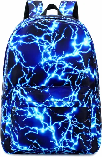 Mochila escolar para niños de mezhsa, para primaria y secundaria, tipo rayo, para portátil, adolescente, impermeable, ligera, 43 cm, 1-azul,
