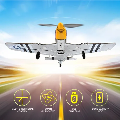 Miniatura 6 de ANTSIR Avión RC P51 para adultos y niños, avión de control remoto de 4 canales con Aileron/timón/elevador/giroscopio, planeador de caza Mustang