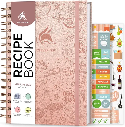 Miniatura 14 de Clever Fox Libro de recetas en espiral, haz tu propio libro de cocina familiar, organizador de cuadernos de recetas en blanco, diario de cocina Negro