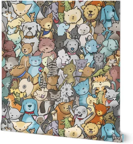 Muestra de papel tapiz extraíble – Perros de rescate de mascotas animales lindos dibujos animados cuarto de niños gatos adoptar habitación de los