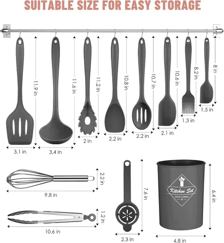 Miniatura 2 de Juego de utensilios de cocina, 12 piezas de utensilios de cocina de silicona (apto para lavavajillas), juego de espátulas resistentes al calor