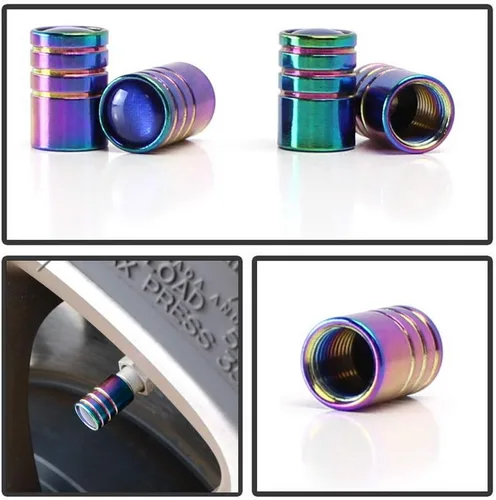 Miniatura 2 de Tapas para válvulas de neumático de aluminio estilo carrera tuner de iJDMTOY (4), Neo cromo
