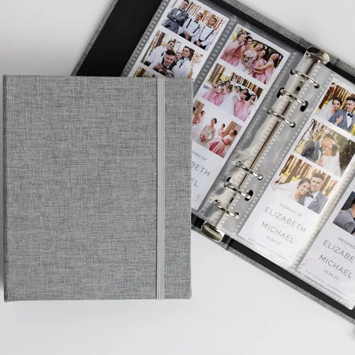 Miniatura 27 de Álbum de fotos de cabina de fotos - Cuaderno con purpurina de 6 anillas, carpeta brillante con 20 fundas para fotos de 2x6 - Se adapta a 80 tiras