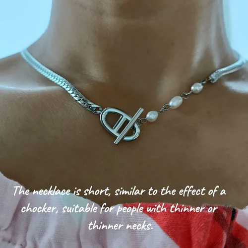 Miniatura 2 de DASIQI Collares para mujer, letras dobles D, perlas de agua dulce, empalme de perlas, cierres de palanca OT de 15 pulgadas, cadena plana
