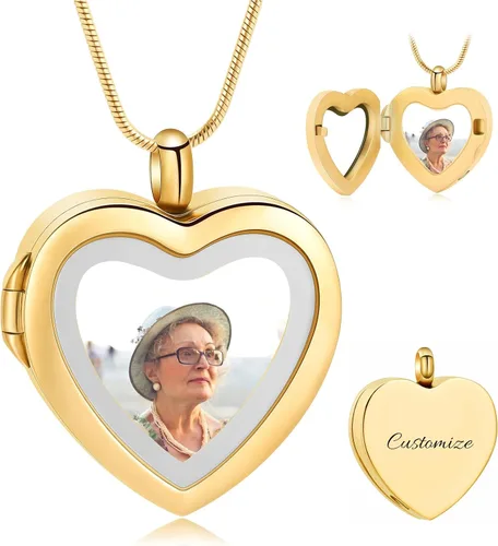 Miniatura 24 de constantlife Joyería de cremación para cenizas – Colgante de corazón conmemorativo collar de urna conmemorativa soporte para cenizas de acero