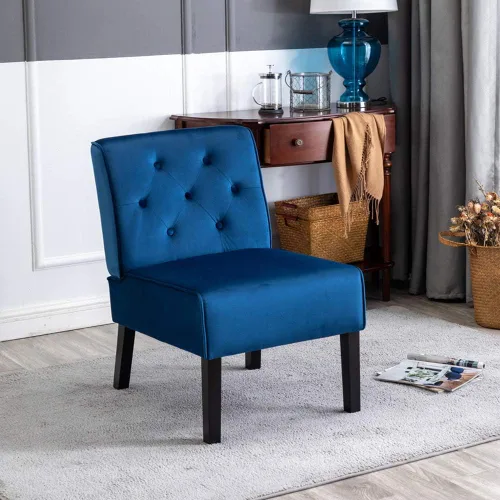 Miniatura 4 de Container Furniture Direct Reese - Silla moderna de mediados de siglo para sala de estar, sin brazos, con botones y patas de madera maciza, 2 Azul