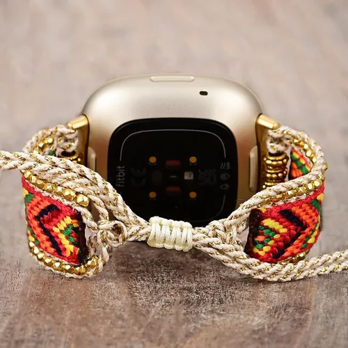 Miniatura 9 de Correa de nailon trenzada estilo bohemio retro compatible con Fitbit Versa 3/Versa 4/Sense 2/Fitbit Sense Bandas para mujeres y hombres, correa