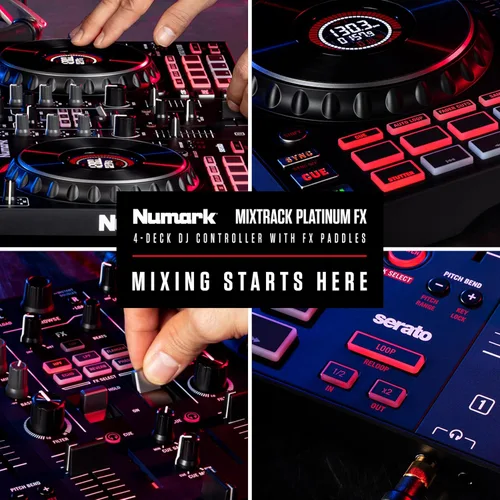 Miniatura 8 de Numark Mixtrack Platinum FX Controlador para DJ, para Serato DJ, con control de 4 cubiertas, mezclador, interfaz de audio incorporada, rueda