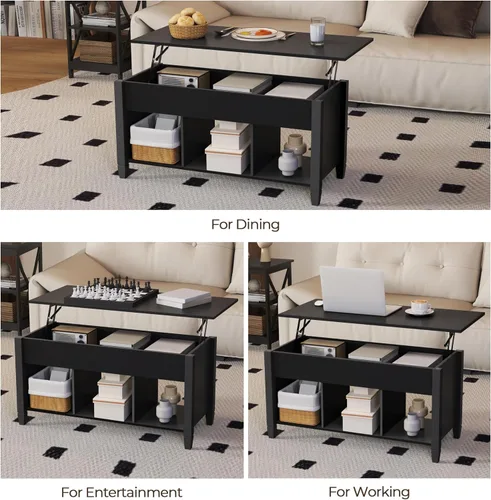 Miniatura 4 de Yaheetech - Mesa de centro con compartimento de almacenamiento oculto y estante, la superficie superior se levanta, mesa de comedor para sala