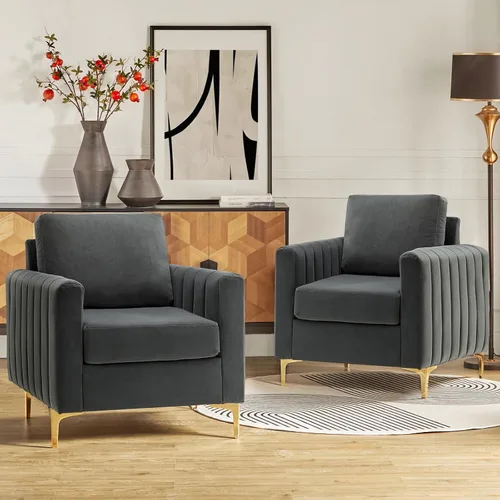 Miniatura 18 de HULALA HOME Silla de club de acento de terciopelo, sillón de terciopelo moderno tapizado de club con patas de metal dorado de mediados de siglo