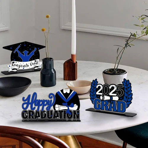 Miniatura 6 de LINGTEER Decoraciones de fiesta de graduación de clase 2026 – 3 piezas de felicitaciones de graduación 2026 de acrílico para centros de mesa de Azul