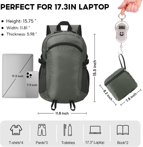 Miniatura 3 de Mochila pequeña de senderismo 15L, ligera, plegable, resistente al agua, mochila de viaje para camping, mochilas plegables para mujeres y hombres