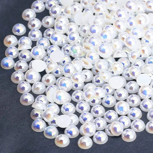 Miniatura 59 de 1500 PIEZAS 4mm Perlas Blancas de Media Parte Plana para Manualidades Joyería Álbum de Recortes Decoración de Uñas, Perlas de Parte Plana para Blanco
