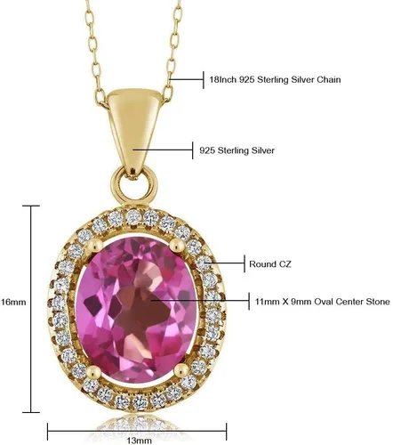 Miniatura 12 de Gem Stone King Collar con colgante de plata chapada en oro amarillo de 18 quilates de 0.433 x 0.354 in con piedra natal ovalada para mujer
