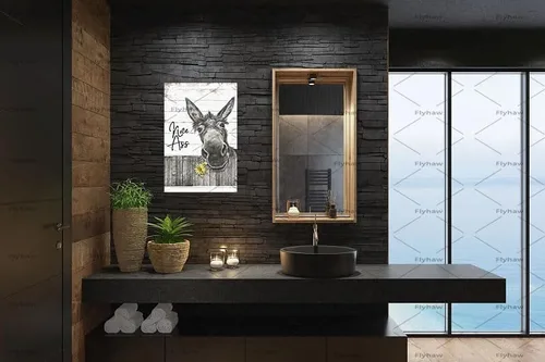 Miniatura 6 de Letrero de metal para pared de baño, diseño de girasol con diseño de burro divertido para baño, decoración de pared de baño, bonito culo, granja