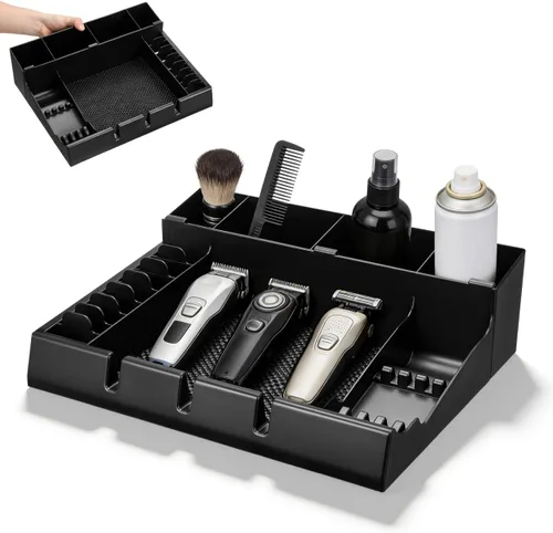 LALAFINA - Bandeja organizadora de cortapelos de peluquería de 15 x 12 x 4.33 pulgadas, caja de almacenamiento portátil con diseño de corte a
