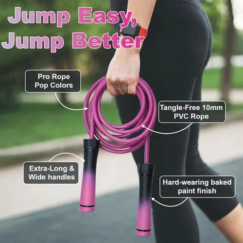 Miniatura 4 de Weighted Jump Rope, 1LB Tangle-Free Ball Bearing Rapid Speed Skipping Rope for Men Women, Adjustable 9mm Cotton & PVC Rope with Alum Handle for Rosa