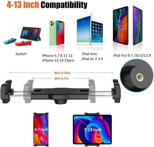 Miniatura 4 de Soporte para tablet de automóvil para iPad de 4 a 13 pulgadas, Gopro, parabrisas de camión, soporte de ventosa resistente con tornillo de 1/4