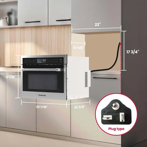 Miniatura 8 de Gasland Horno microondas integrado de 24 pulgadas, combinación de microondas y horno de convección, 1000 W, 11 niveles, sensor de cocina, control
