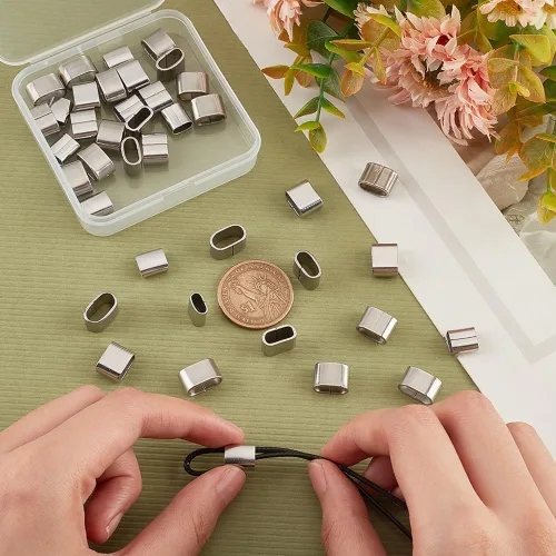 Miniatura 3 de PH PandaHall 40 cuentas espaciadoras de acero inoxidable de 4 estilos, cuentas espaciadoras rectangulares plateadas, cuentas deslizantes, cuentas