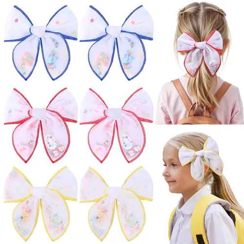 Miniatura 12 de 6 piezas de lazos de tul para el pelo de niñas, lazos para bebés de CN con estrella brillante y pinza de cocodrilo, pasadores de pelo coloridos