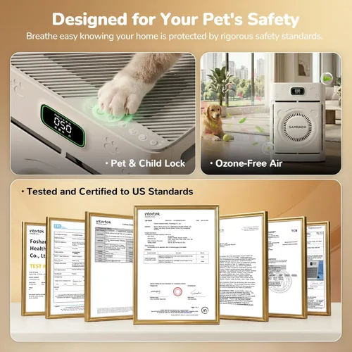Miniatura 9 de Purificador de aire para el pelo de mascotas con filtros HEPA H13 lavables de doble cara para el hogar, habitación grande de hasta 2500 pies Blanco