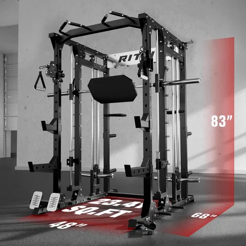 Miniatura 6 de RitFit Máquina Buffalo Smith, jaula eléctrica con sistema LAT-Pull Down y sistema de cruce de cables, estante de sentadillas todo en uno
