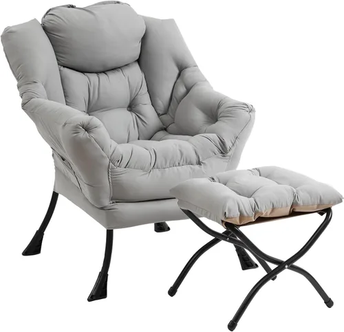 Miniatura 15 de Furlide Silla Perezosa Moderna con Reposapiés Plegable, Sillón de Descanso y Cómoda Silla de Lectura (Negro)