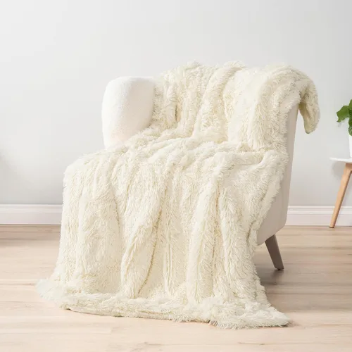 Miniatura 4 de PAVILIA Manta mullida beige crema para sofá, afelpada y cálida, súper suave y gruesa de piel sintética y sherpa, 50 x 60 pulgadas