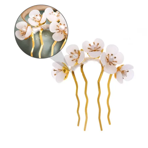 Miniatura 4 de Beaupretty 2 piezas de Jade Flower Hair Women Girls Hair Stick Chino Retro Chignon Pin palillos para el cabello, accesorios de peinado (blanco)