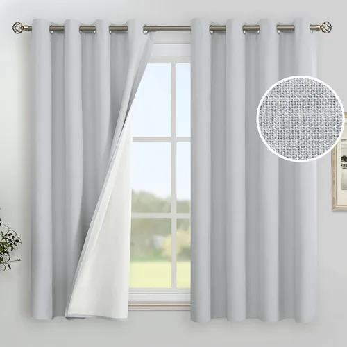 Miniatura 65 de YoungsTex - Cortinas de lino beige 100% opacas para dormitorio de 63 pulgadas de largo, cortinas cortas con aislamiento térmico y ojales