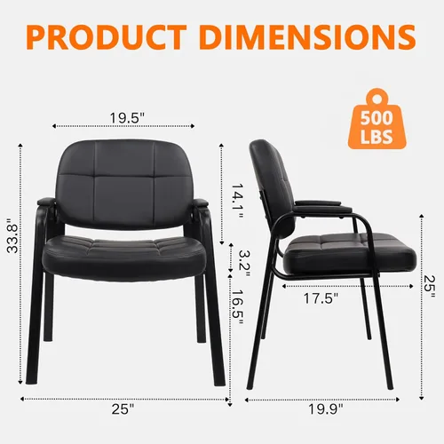 Miniatura 3 de CLATINA Big & Tall - Silla de invitados para sala de espera de 500 libras, silla de recepción de oficina de cuero sin ruedas con brazos acolchados