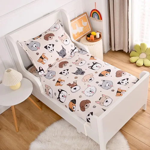 Juego de 2 sábanas bajeras y fundas de almohada suaves para cama con bonitos patrones de cachorros, sábanas estampadas con patrón de perritos para 2
