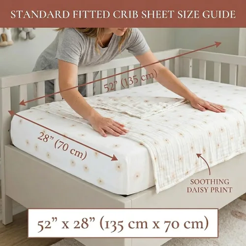 Miniatura 4 de Lulujo Sábanas de muselina para cuna, sábanas ajustables para colchón de cuna para niños y niñas, 28 x 52 pulgadas, 1 paquete de margaritas